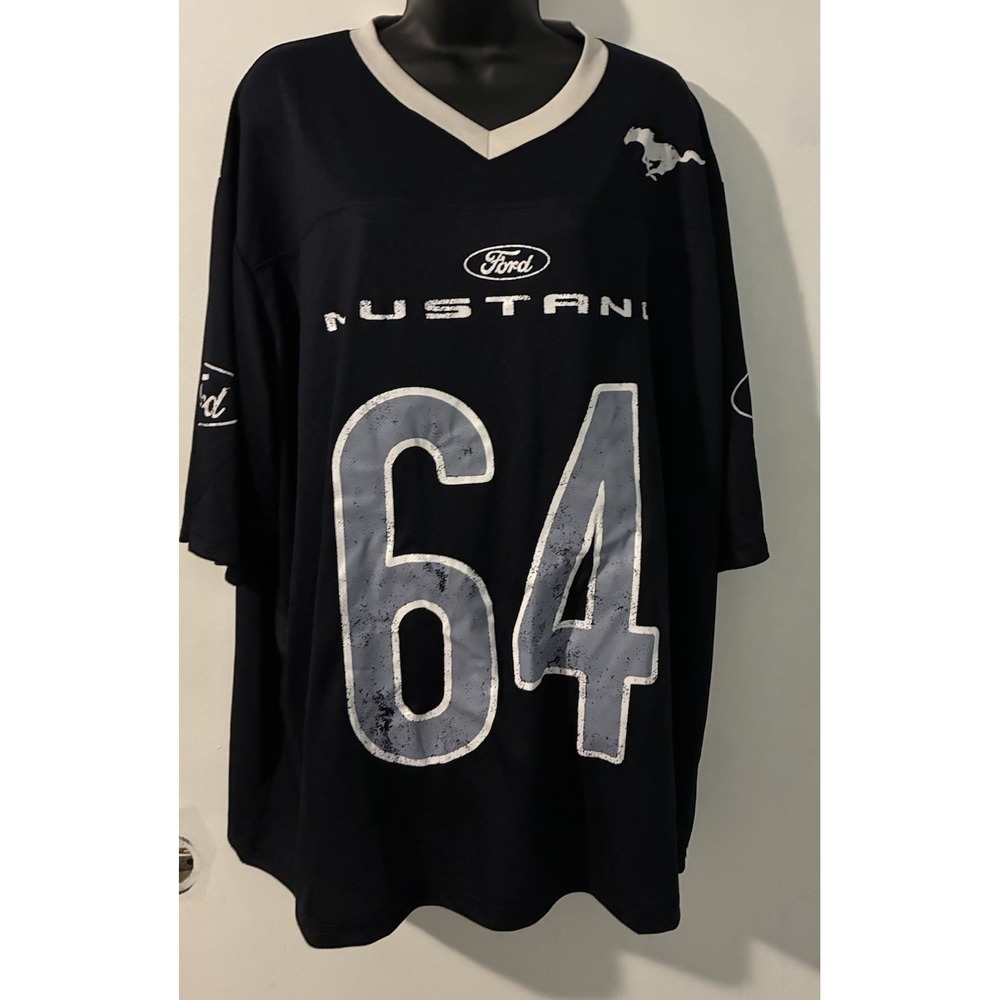 Ford Mustang 64 Logo Blue Jersey Style 2X Shirt Short Sleeve 2025 NWT